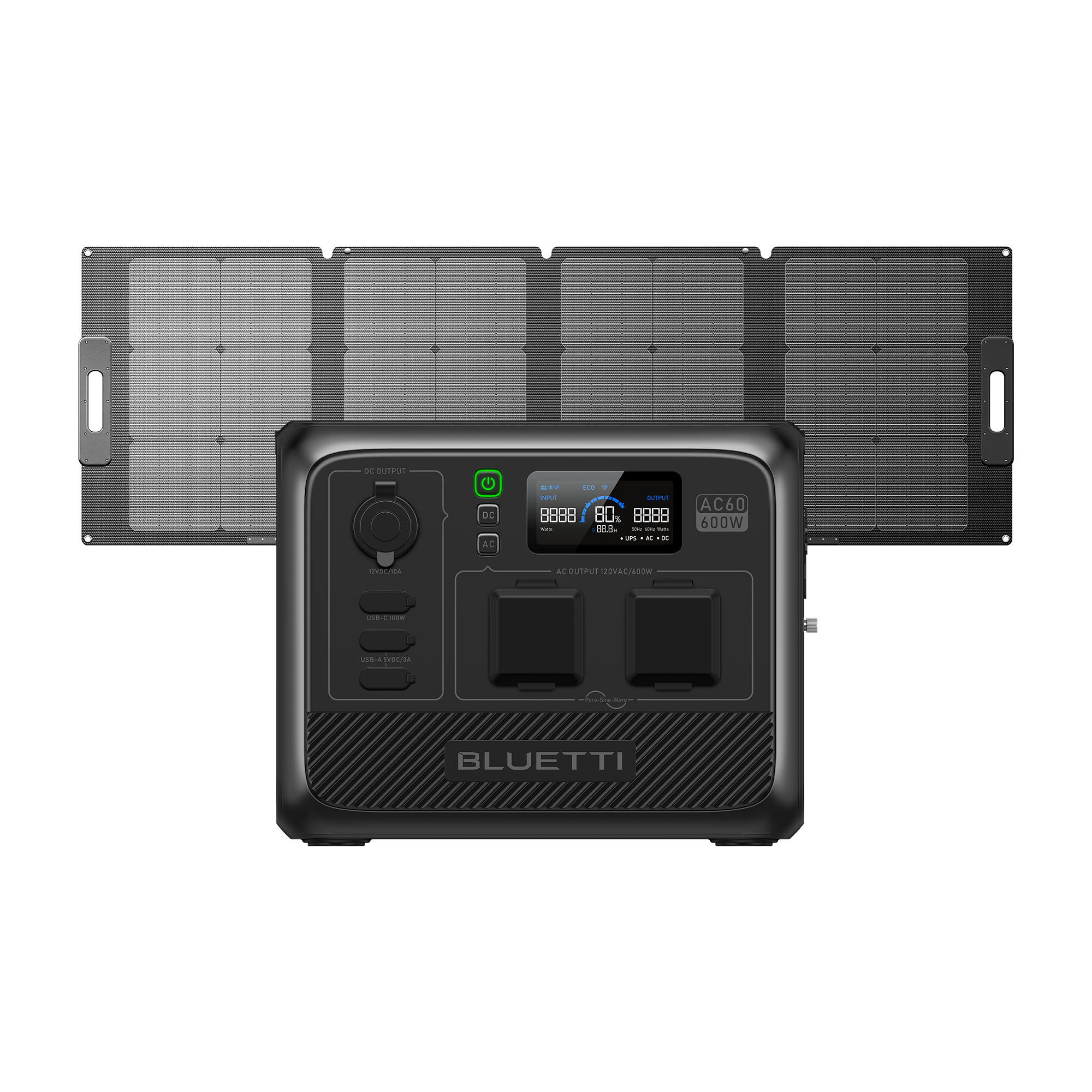 BLUETTI AC60 Portable Power Station For Camping| 600W 403Wh, 4 Ways To Recharge (AC/Solar/Car/Lead-Acid Battery?, AC60+PV120S | 600W, 403Wh, 120W Solar Kit