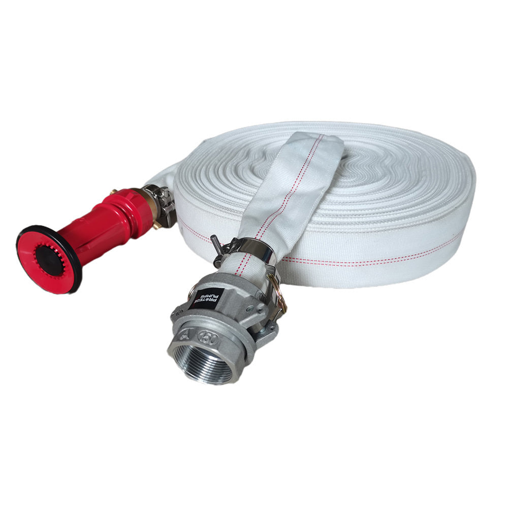 20m x 38mm Canvas Lay Flat Fire Hose Kit, with Adjustable Nozzle